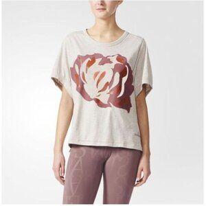 Adidas Stella Mccartney S Beige Graphic Tee Shirt Red Floral Design Short Sleeve